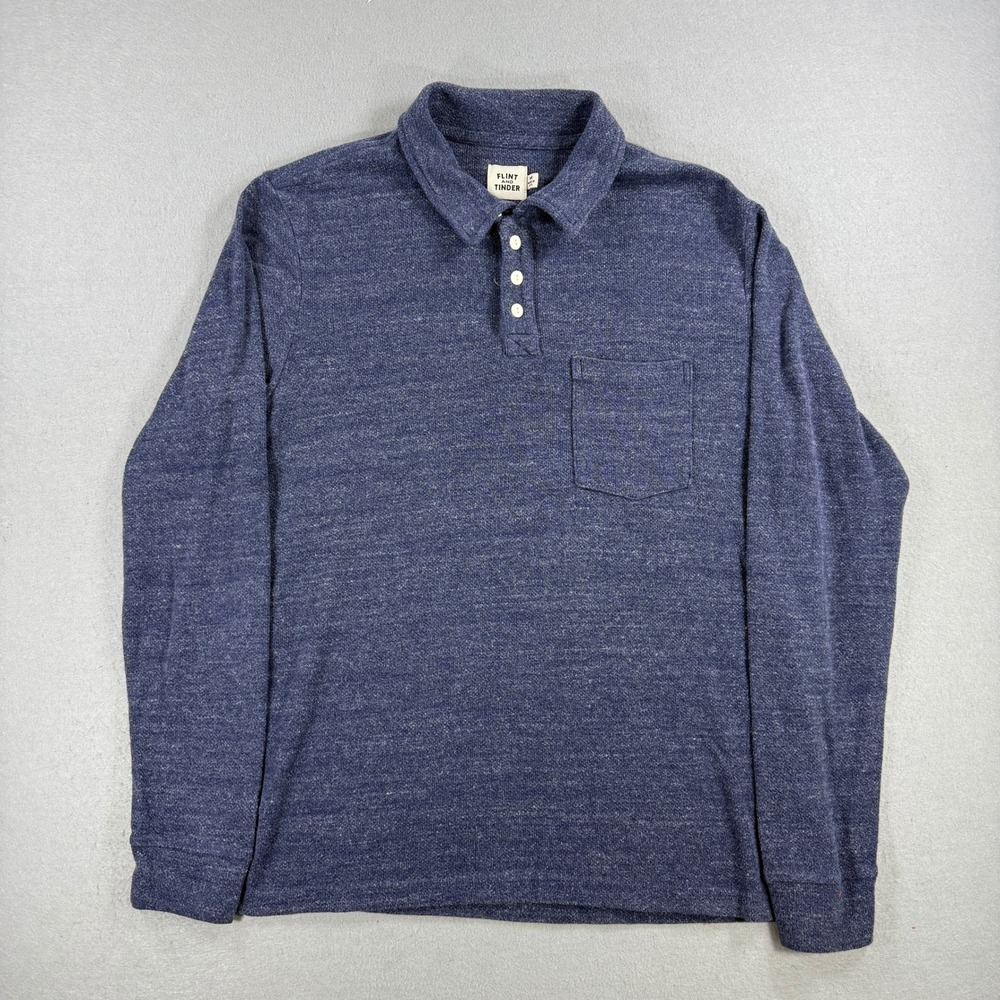 Flint and Tinder Polo Shirt Mens Medium Navy Long Sleeve Rugby Knit Stretch USA